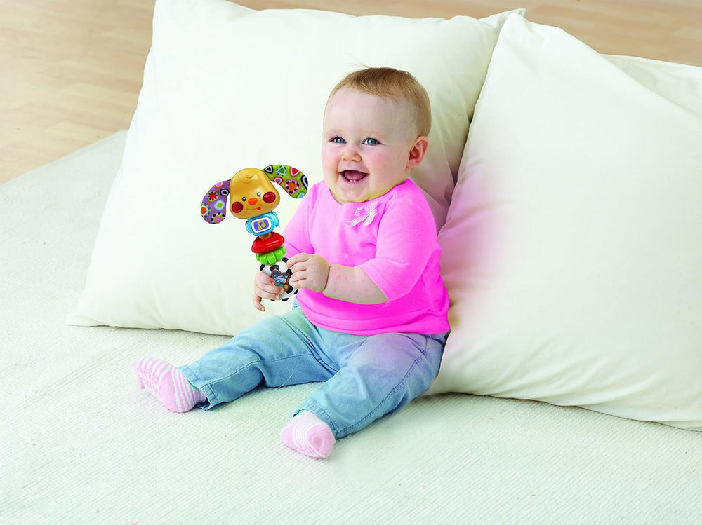 VTech Baby Rattle - Zornăitor pentru bebeluși cu design de cățeluș cu propoziții amuzante, muzică și efecte luminoase - Pentru bebeluși de la 3-24 luni Jucarii Bebe Naty Shop