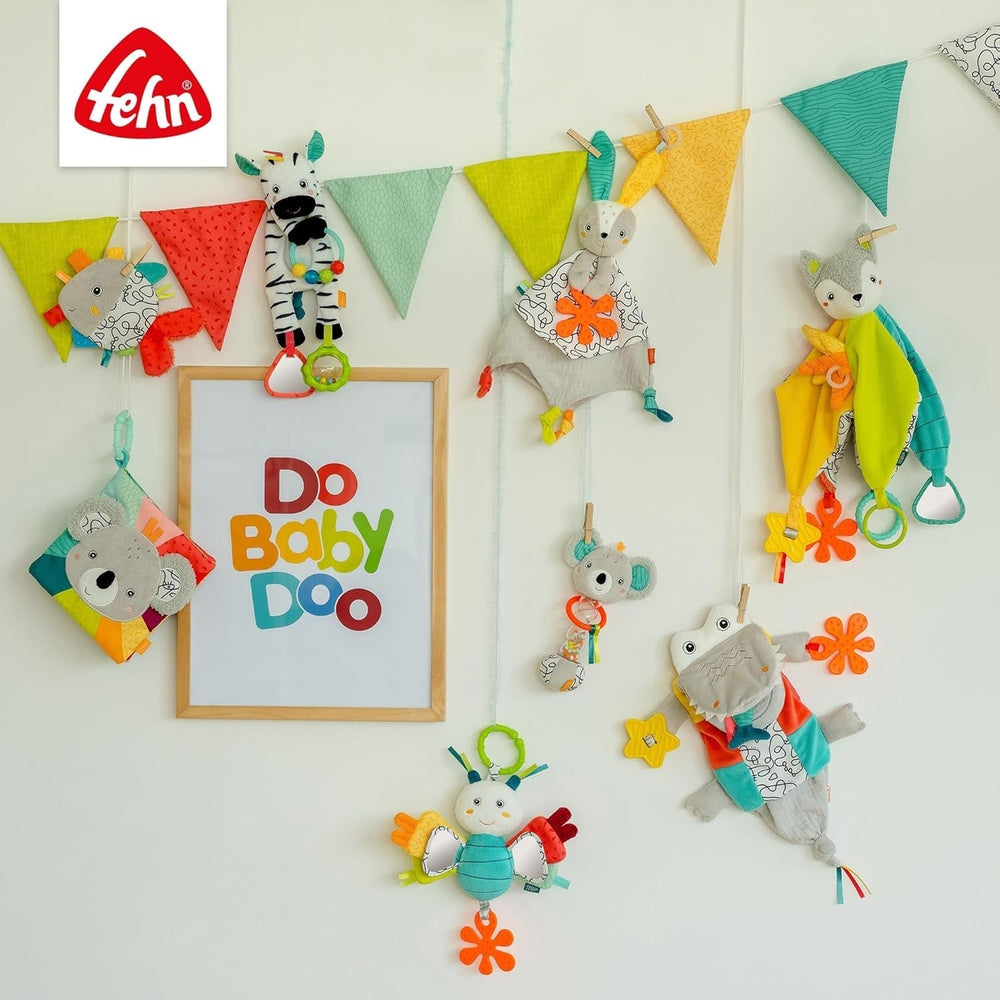 Fehn Rattle Ball colorată - minge de prindere cu amestec de materiale și zornăitor pentru aruncare, prindere, rostogolire - minge de prindere pentru promovarea abilităților motorii - minge din material textil pentru bebeluși și copii mici de la 0+ luni Jucarii Bebe Naty Shop