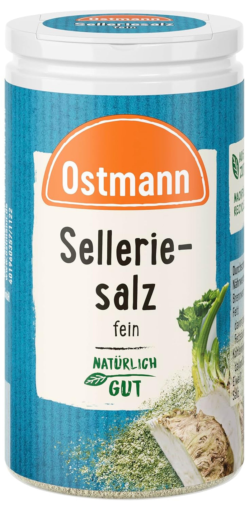 Ostmann Gewürze - Celeriesalz | Zum Verfeinern zährlicher herzhafter Gerichte | Recyclebare, nachfüllbare Streudose | 50 g na sitku