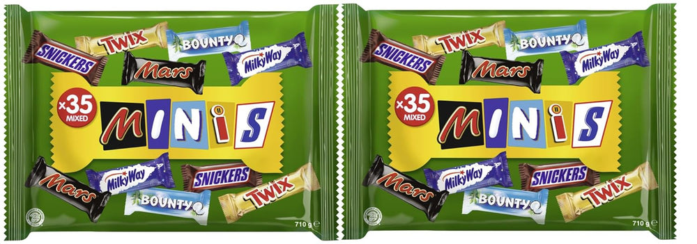 Mini opakowanie zbiorcze mieszanej czekolady, czekolada, 35 mini czekoladowych przekąsek (Mars, Snickers, Bounty, Twix, Milky Way) jako słodycze, prezent czekoladowy, pudełko cukierków (710 g)