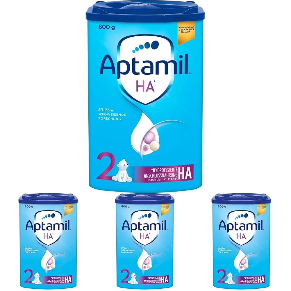 Aptamil HA 2 – Formuła dalsza po 6 miesiącach, z Omega 3 i 6, DHA, ARA i ALA, Bez laktozy, Bez oleju palmowego, Odżywka dla dzieci, Mleko w proszku, 1 x 800 g (opakowanie 4 szt.)