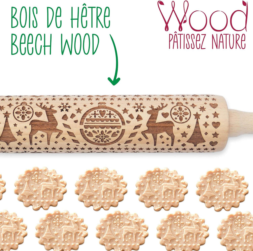 Scrap Cooking Teigrolle aus Holz „Xmas” mit weihnachtlichen Motiven – Prägerolle mit gepfragten Verzierungen für Kekse – dekoracyjny Zubehör – 5242