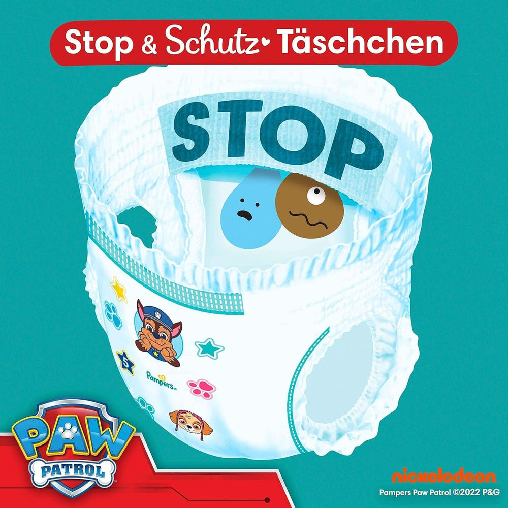 Pieluszki Pampers Paw Patrol Spodnie rozm. 5 (12-17Kg) Baby-Dry, Junior z kieszenią Stop and Protect, BOX MIESIĘCZNY, 160 pieluszek Naty Shop
