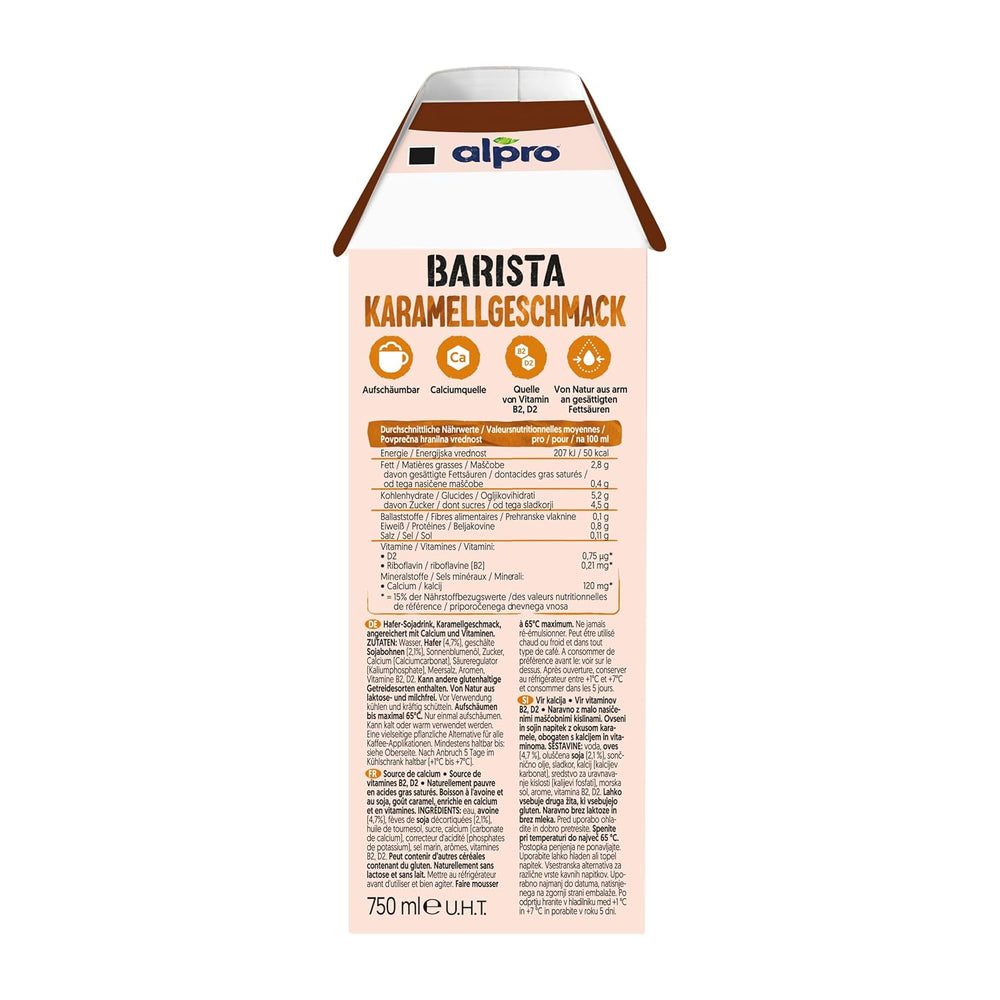 Alpro Barista Karamell – Zum Aufschäumen – Von Natur aus lactosefrei – 8 x 750 ml – Haltbar