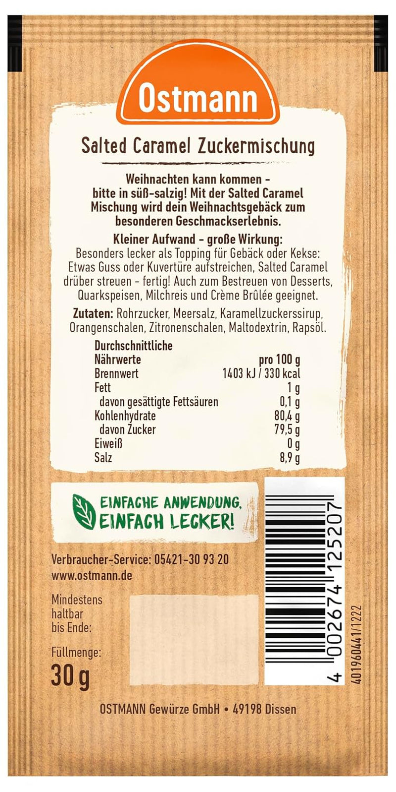 Ostmann Gewürze – Salted Caramel Zuckermischung, süß-salzige Mischung für Kekse, Gebäck und Desserts, 30 g w torebce