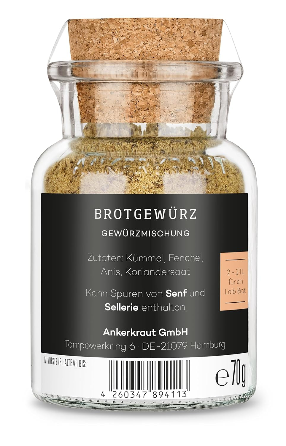 Ankerkraut Landbrot, Gewürzmischung zum selber backen von Brot und Brötchen, Semmeln im Backofen backen, 70 g w Korkenglas
