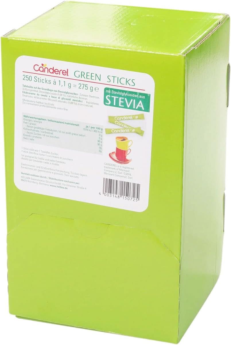 Hellma Canderel Green Stevia Sticks, 250 saszetek ze stewią, saszetka 1,1 gram Słodziki Naty Shop