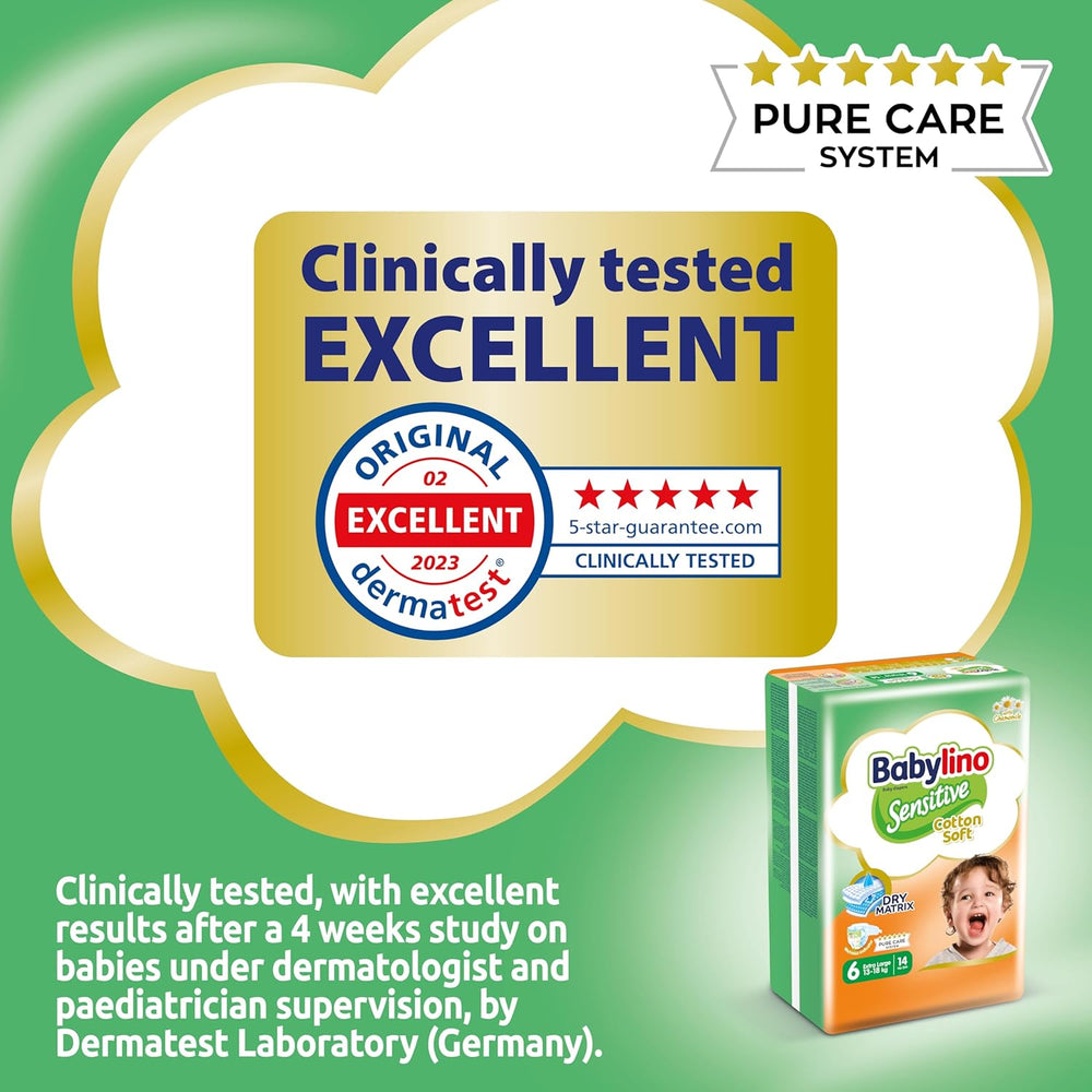 Pieluszki dla wrażliwych dzieci, rozmiar 6, bardzo duże (13-18 kg), 114 pieluszek