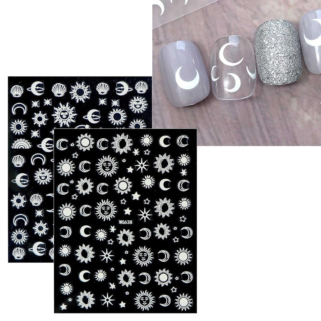 JMEOWIO Nagelsticker Mond Stern Sonne 10 Blatt Nail Art Sticker Selbstklebend Nagelaufkleber Bunt Dekoration Nageldesign Zubehör