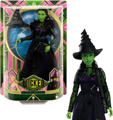Mattel Wicked Modna lalka Elphaba i akcesoria z zieloną skórą, czarnymi warkoczami, różnymi możliwymi pozami i wysuwanym wyglądem sukni balowej, HXT62, [wielokolorowy] Domyślny tytuł lalki Naty Shop