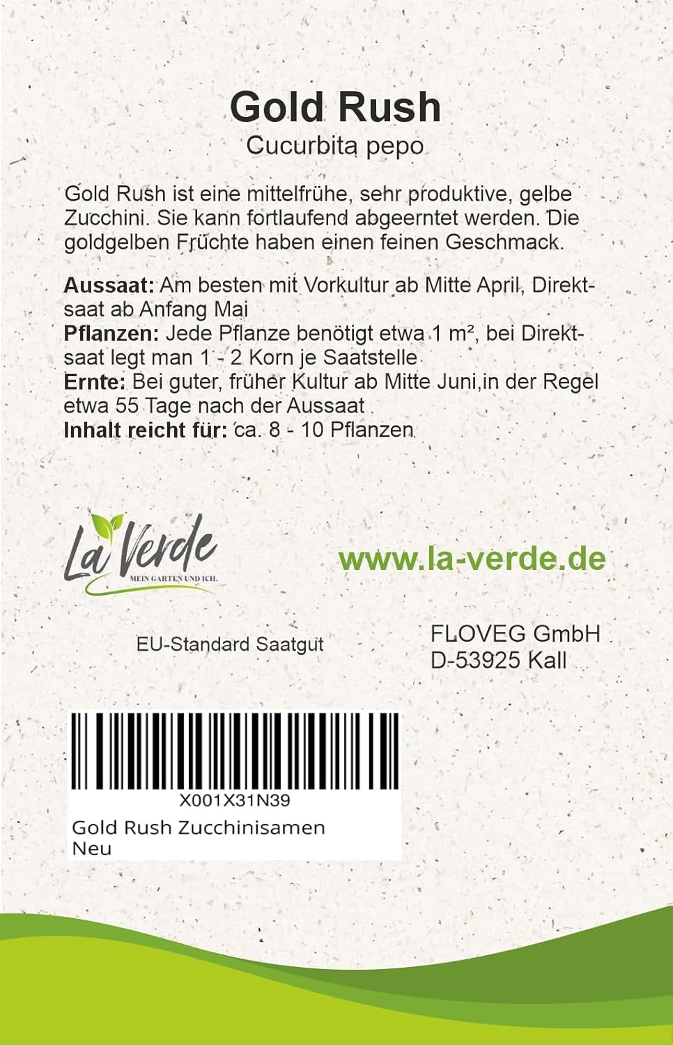 La Verde MEIN GARTEN UND ICH. Gold Rush Zucchini Samen Für Ca. 8–10 Pflanzen, Fruchtgemüse, Saftig Und Aromatisch, Saatgut Ohne Gentechnik