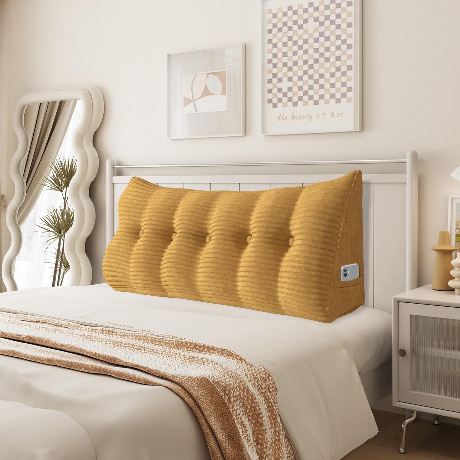 Pernă Johnear cu pană, pernă de citit pentru pat și canapea, pernă pentru spătar, pernă pentru tăblie, pernă lombară triunghiulară mare (gri, 45 cm)