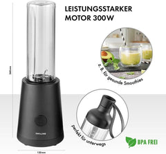 ZWILLING Mikser stojący, ekspres do smoothie, inkl. Trinkflasche Mit Verschluss, 600 ml, 300 wat, Edelstahl/Kunststoff, Schwarz Kitchen Naty Shop