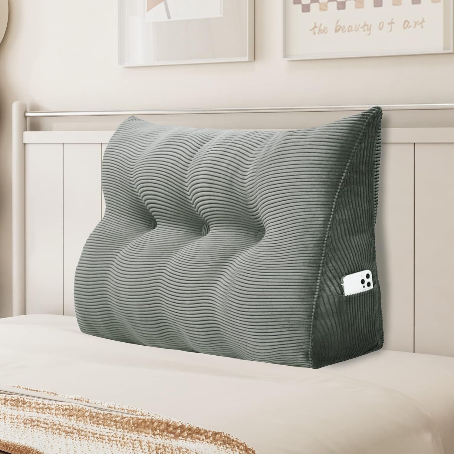 Pernă Johnear cu pană, pernă de citit pentru pat și canapea, pernă pentru spătar, pernă pentru tăblie, pernă lombară triunghiulară mare (gri, 45 cm)