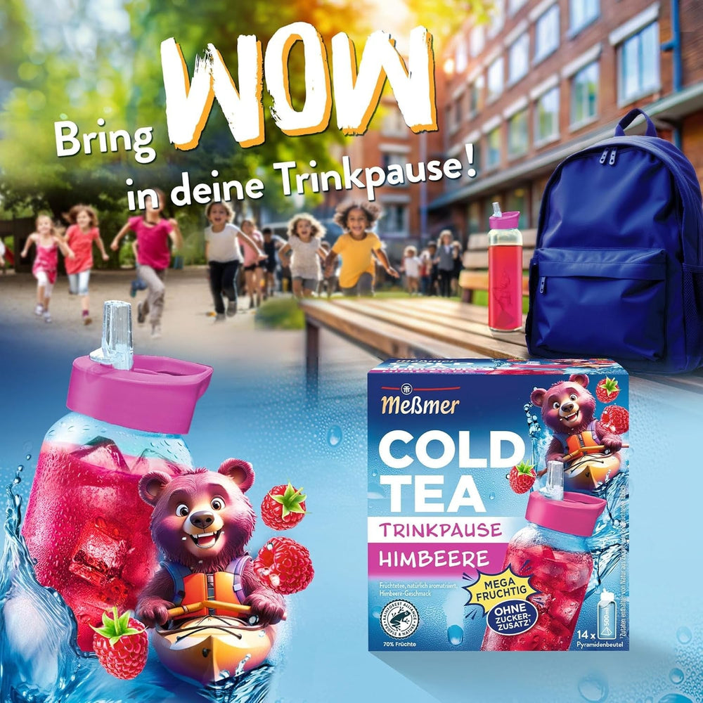 Meßmer Cold Tea Trinkpause Zmeură | Ceai de fructe, aromatizat natural, cu gust de zmeură | Ediție limitată | Pentru infuzie rece | 14 pliculețe piramidale