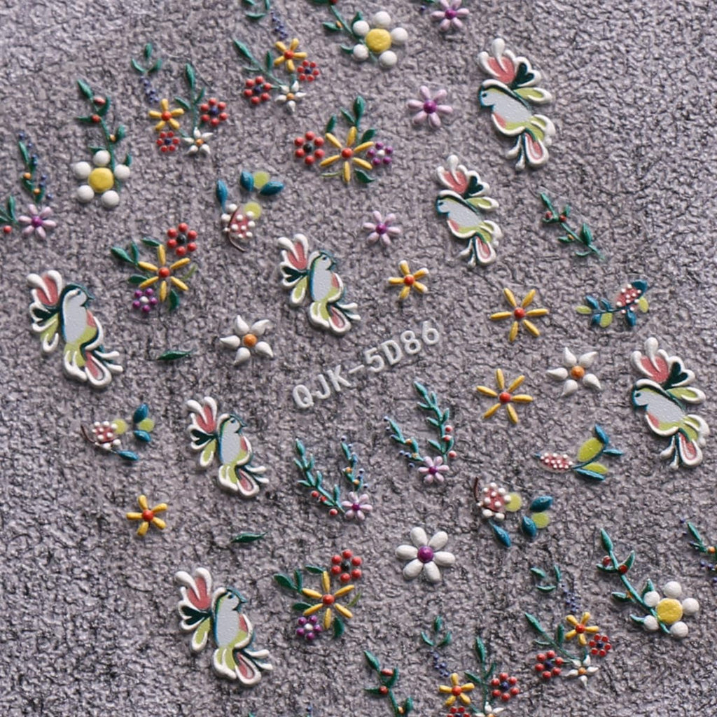 JMEOWIO 6 Blatt 3D Nagelsticker Ostern Nail Art Sticker Selbstklebend Nagelaufkleber 5D Stereoskopisch Süßer Hase Ei Dekoration Nageldesign Zubehör