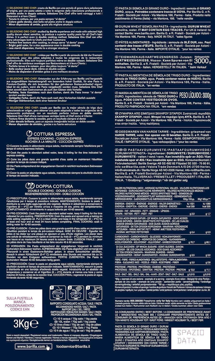 Barilla Selezione Oro Chef Spaghetti n. 5, opakowanie 4 szt. (4 x 3 kg)