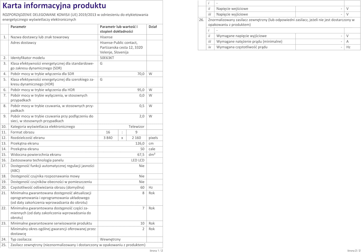 Televizor LED Hisense 50E63KT, 50 de inci, Smart TV UHD 4K