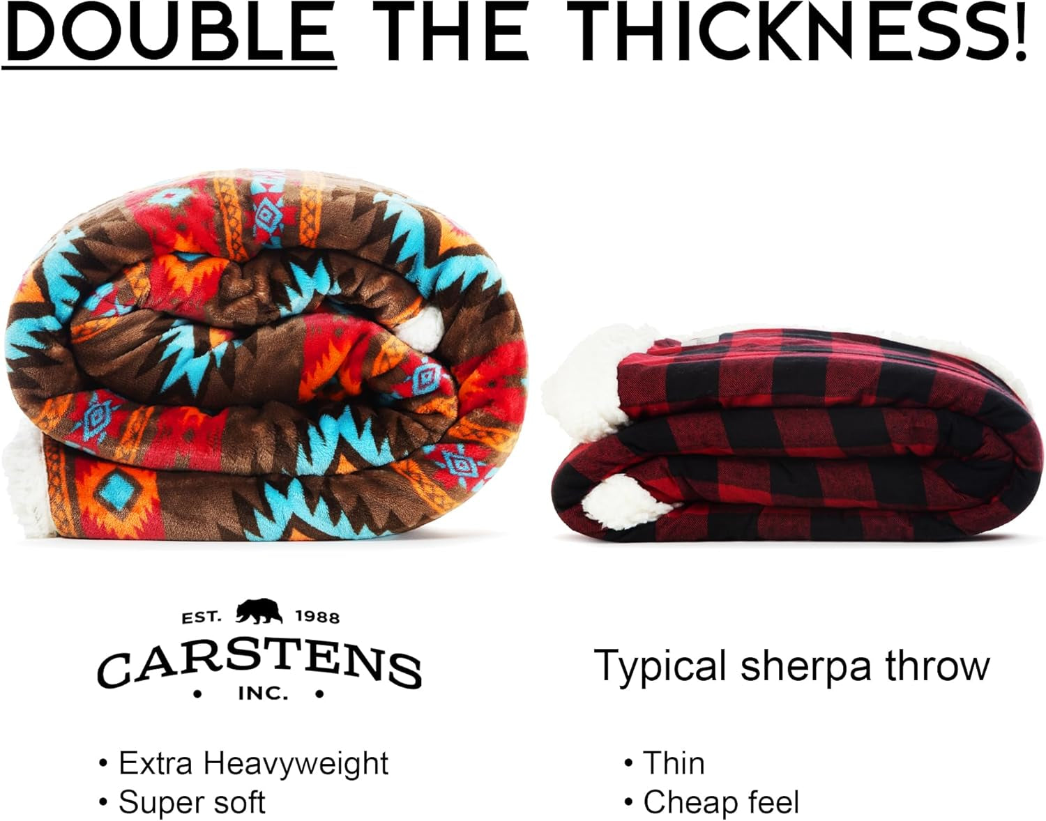 CARSTENS, INC. Koc do rzucania Wrangler Ultra Premium, super miękki, z polaru Sherpa, duży, 137,2 x 172,7 cm, Łóżka i koce Southwest Horizon Carstens, Inc.