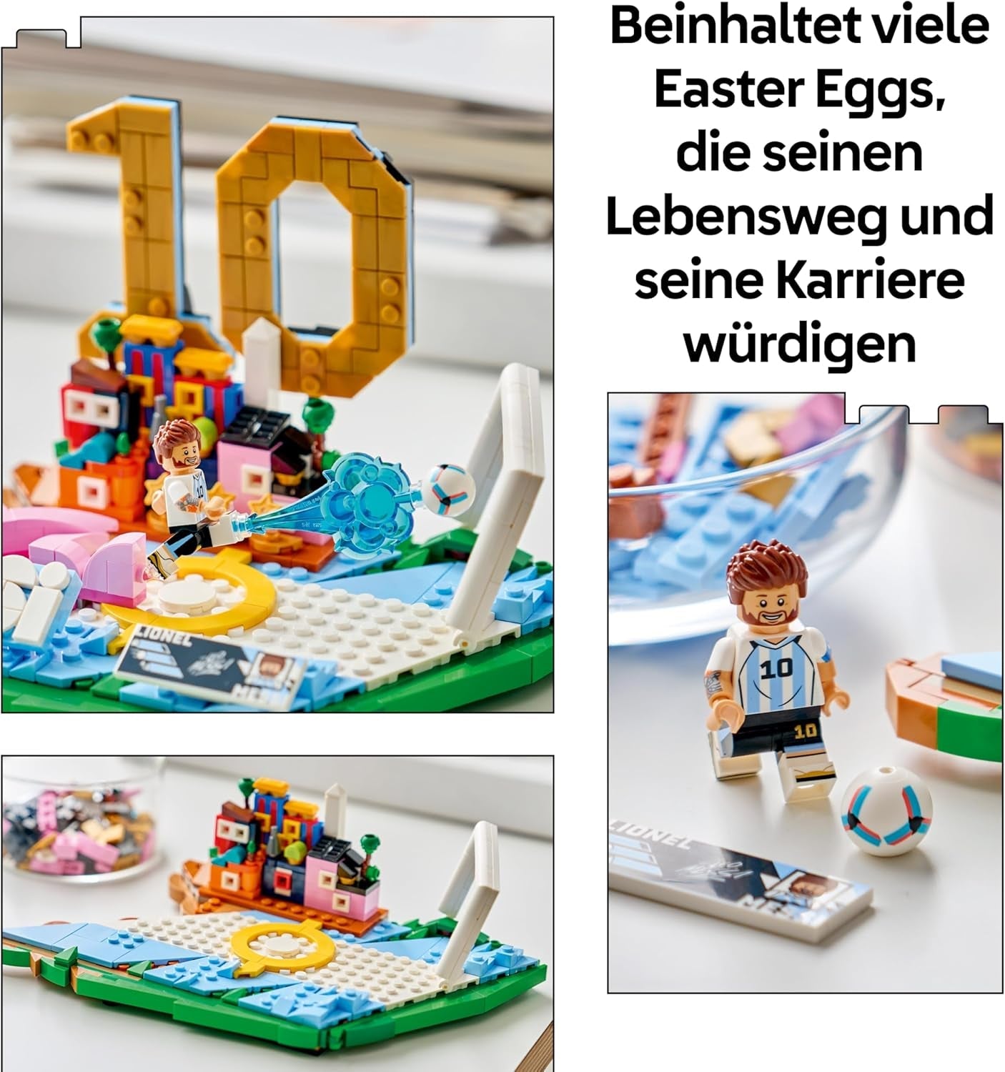 LEGO Editions Lionel Messi – Fußball-Highlights Spielzeug - 3D Modellbau mit Minifigur zum Sammeln - Kinderzimmer Deko - Geschenk für Jungen, Mädchen ab 10 Jahren und Erwachsene Sportfans - 43011