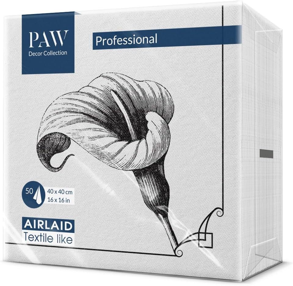 PAW - Șervețele Airlaid - Asemănătoare țesăturii (40 X 40 Cm) I 50 de bucăți I Pentru servicii funerare, ospăț funerar, înmormântare, rămas bun I Șervețele din pânză pentru decorarea mesei de înaltă calitate - Memory Flower I Memory Flower