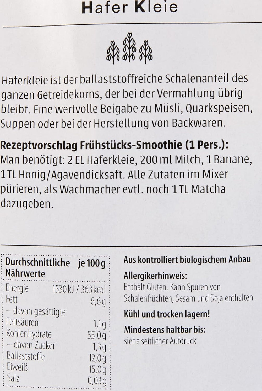 Otręby owsiane bio z kiełkami 500g