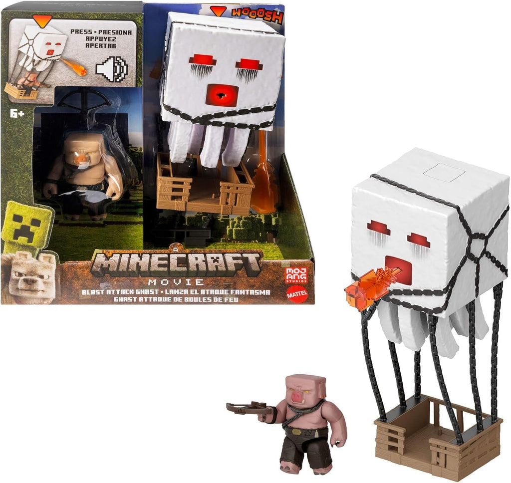 Mattel Minecraft Action Figure Set, Ghast With Fire Attack, Lights, Noise, Starter And Projectile, Piglin Warrior, Inspired By The Movie, JFB69 Action figures Naty Shop Titlu implicit