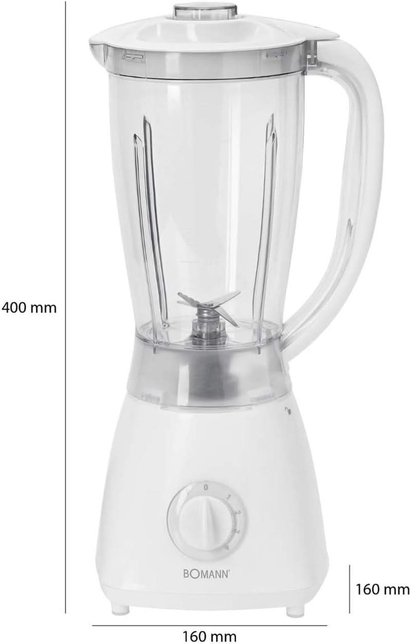 Bomann 378 CB Universalmixer Zum Pürieren, Schlagen, Zerkleinern, Shaken Und Mixen, Ice Crush-Funktion, Kraftvoller 500 Watt-Motor, Abnehmbarer Mixbehälter Mit 1,5 Liter, Edelstahlmesser, Weiß, UM 378 CB Kitchen Naty Shop