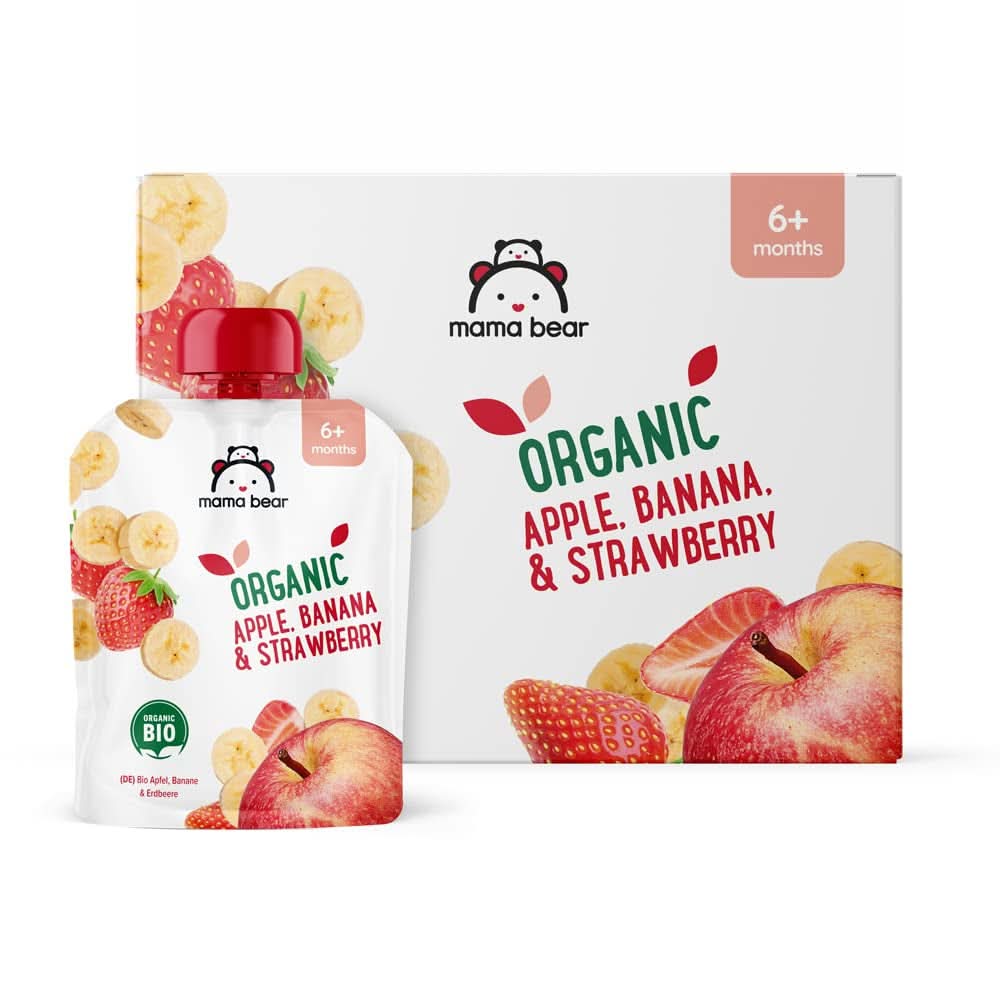 Mama Bear, piure organic diferite fructe, set 6 x 90 grame Mama si Copilul Naty Shop
