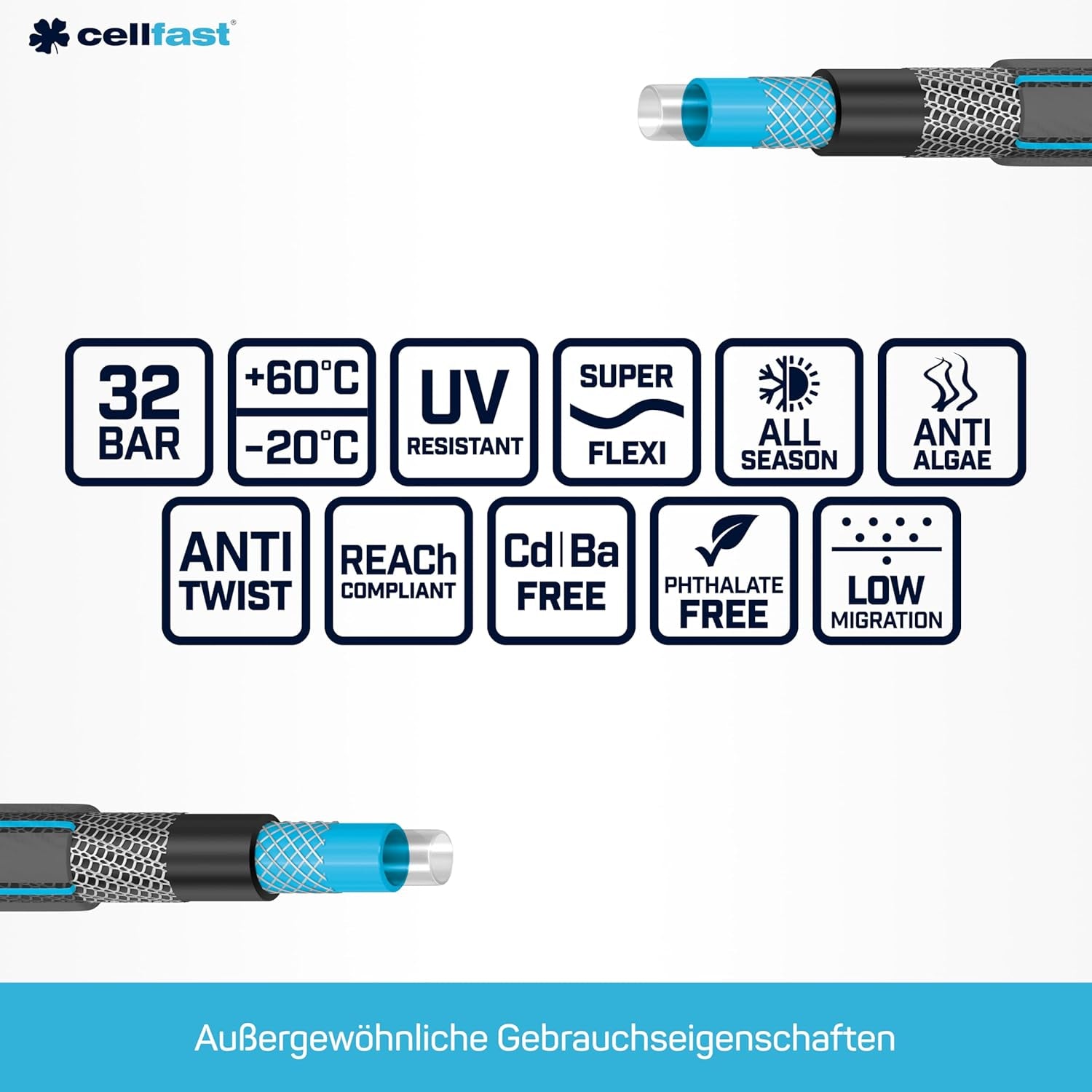 Furtun de grădină CELLFAST, furtun de apă cu 6 straturi, furtun de irigare din material textil cu împletitură dublă, rezistent la UV, anti-alge, furtun flexibil, 32 bar, 1 inch, 25 metri, Hobby