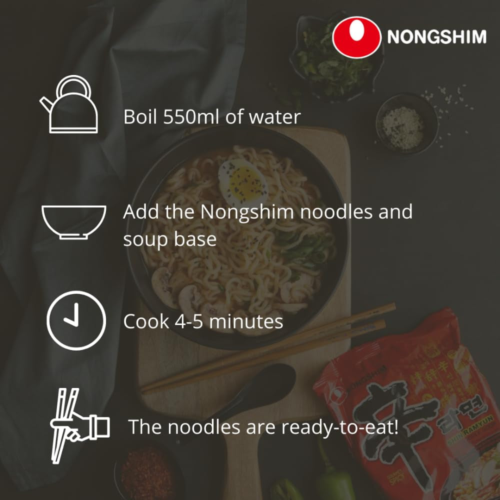 Nongshim - Shin Ramyun Instant Noodles - opakowanie zbiorcze (20 x 120 g) - wygląd produktu może się różnić