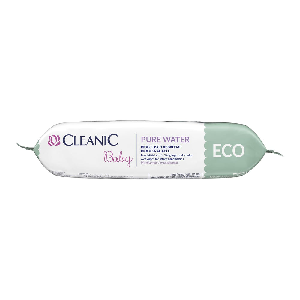 Cleanic Baby Eco Pure Water Chusteczki nawilżane – (1 x 50 szt.) Chusteczki nawilżane dla dzieci i niemowląt – bezzapachowe, spłukiwane, skóra wrażliwa – 50 szt.