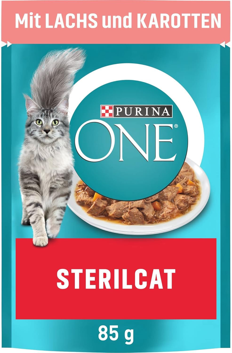 Hrană umedă pentru pisici PURINA ONE STERILCAT, bucăți fragede în sos pentru pisici sterilizate, cu somon, pachet de 26 (26 x 85g)