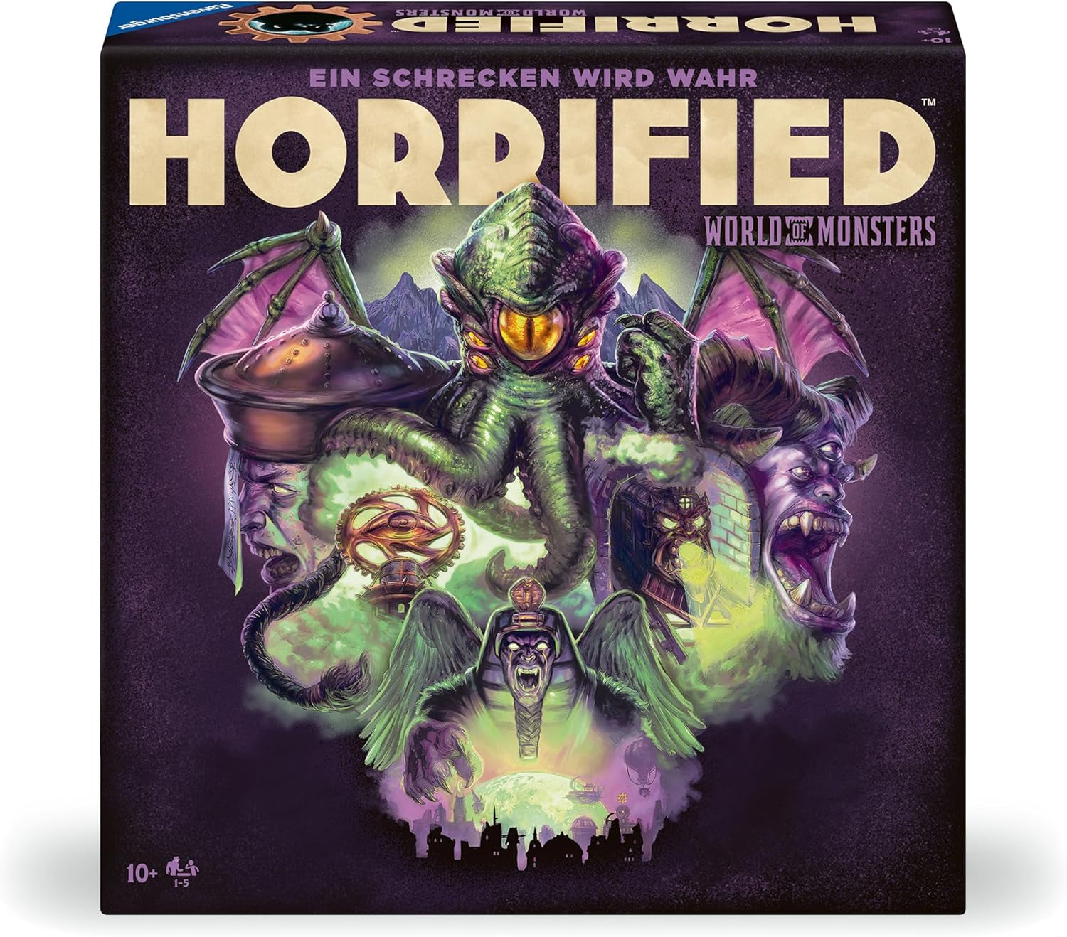 Ravensburger 22892 - Horrified: World of Monsters - Kooperacyjna i wciągająca gra planszowa dla dzieci w wieku od 10 lat na wieczory gier z przyjaciółmi lub rodziną dla 1-5 fanów Przerażony