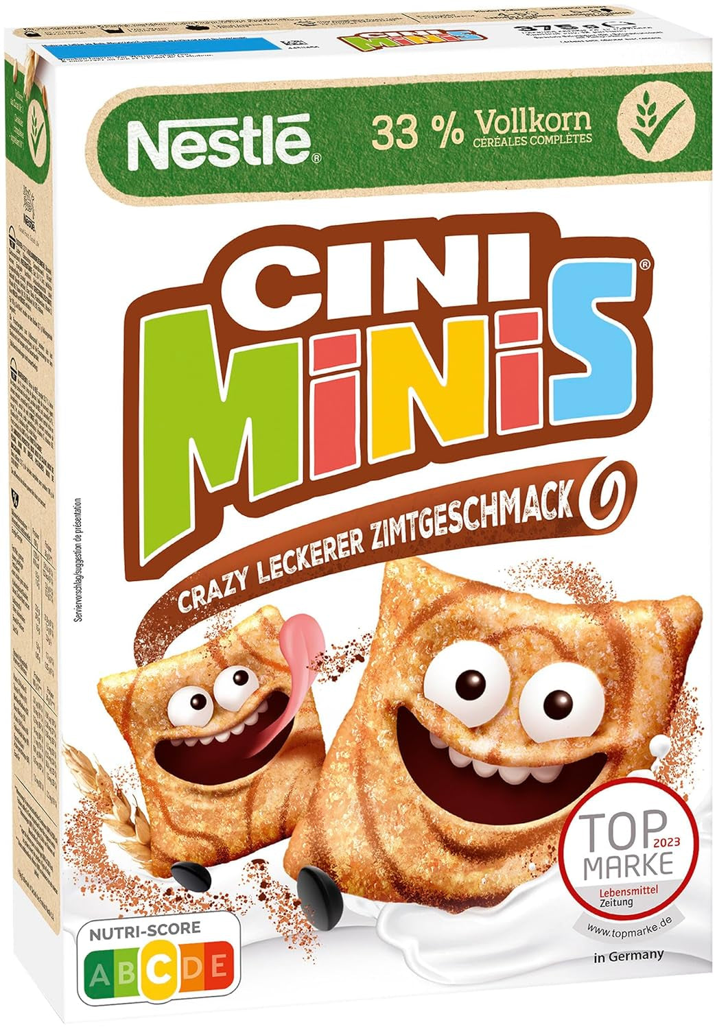 Nestlé CINI MINIS, Muesli z cynamonem, 37% pełnoziarnistych ziaren witalnych, z witaminami, wapniem i żelazem, chrupiące płatki, opakowanie 7 szt. (7x375g)