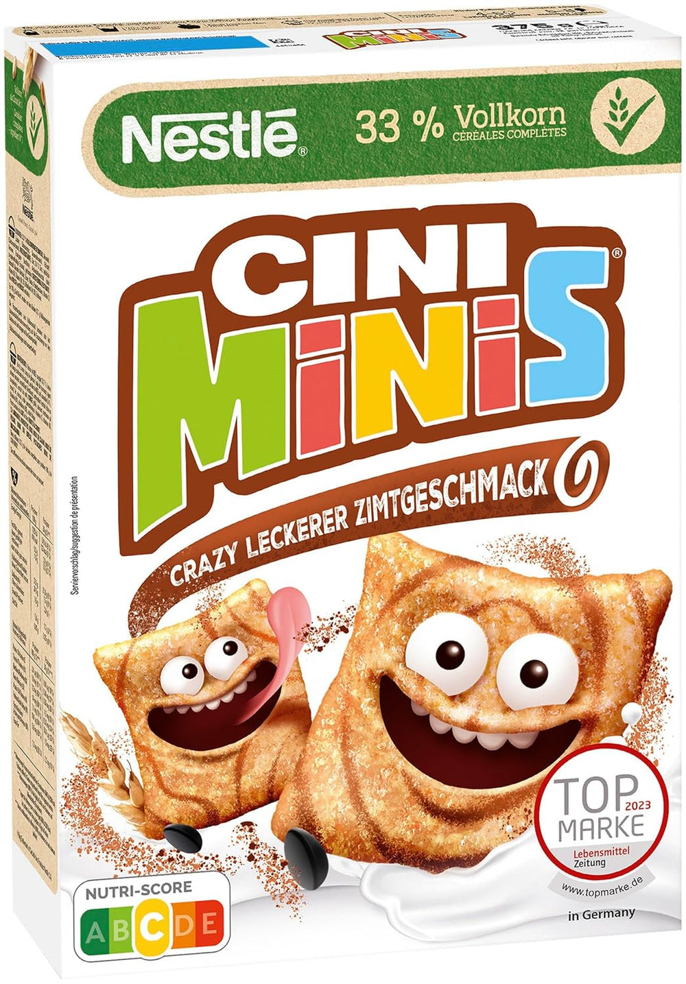 Nestlé CINI MINIS, Muesli z cynamonem, 37% pełnoziarnistych ziaren witalnych, z witaminami, wapniem i żelazem, chrupiące płatki, opakowanie 7 szt. (7x375g)