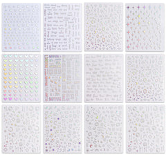 JMEOWIO Nagelsticker Aurora 12 Blatt Nail Art Sticker Selbstklebend Nagelaufkleber Holografisches Stern Herz Dekoration Nageldesign Zubehör