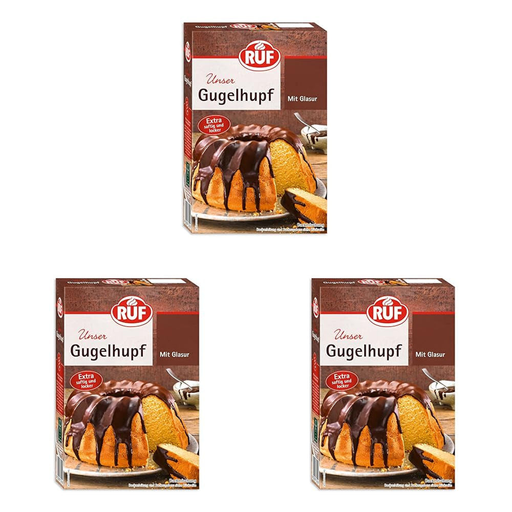 RUF Biskuit Teig, Backmischung Für Einen Saftigen Biskuitteig, Gelingsicher Und Schnell Zuberitet, Zur Herstellung Von Biskuitrollen, Biskuitkuchen Oder Tortenboden, 1 X 250G Naty Shop 550 G (opakowanie 3Er) Gugelhupf