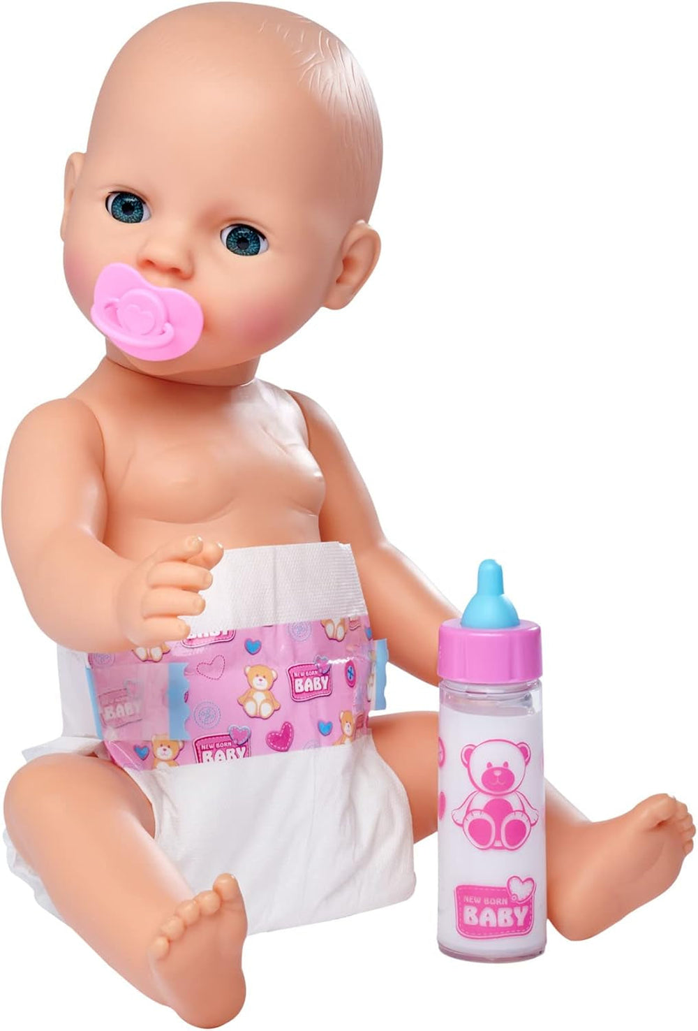 Simba 105562487 - Set de alăptare pentru nou-născuți, suzetă, scutec și biberon cu conținut care dispare, pentru păpuși de 38-43 cm