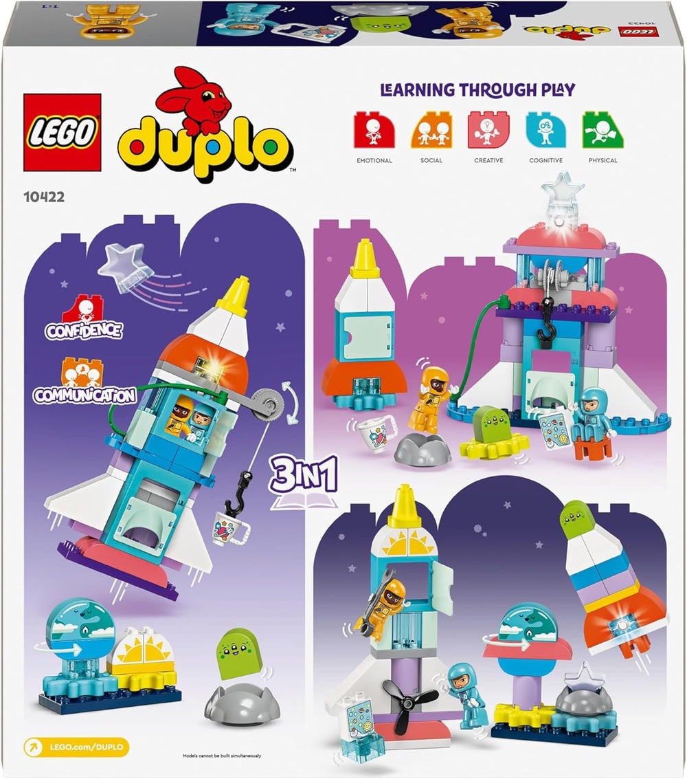 LEGO DUPLO Wahadłowiec kosmiczny 3 w 1 Mnóstwo przygód Zestaw kosmiczny Rakieta dla dzieci Zabawka naukowa do budowania Wczesny rozwój umiejętności motorycznych Prezent dla 3-latków 10422 Zestawy do budowania Beuche den LEGO-Store