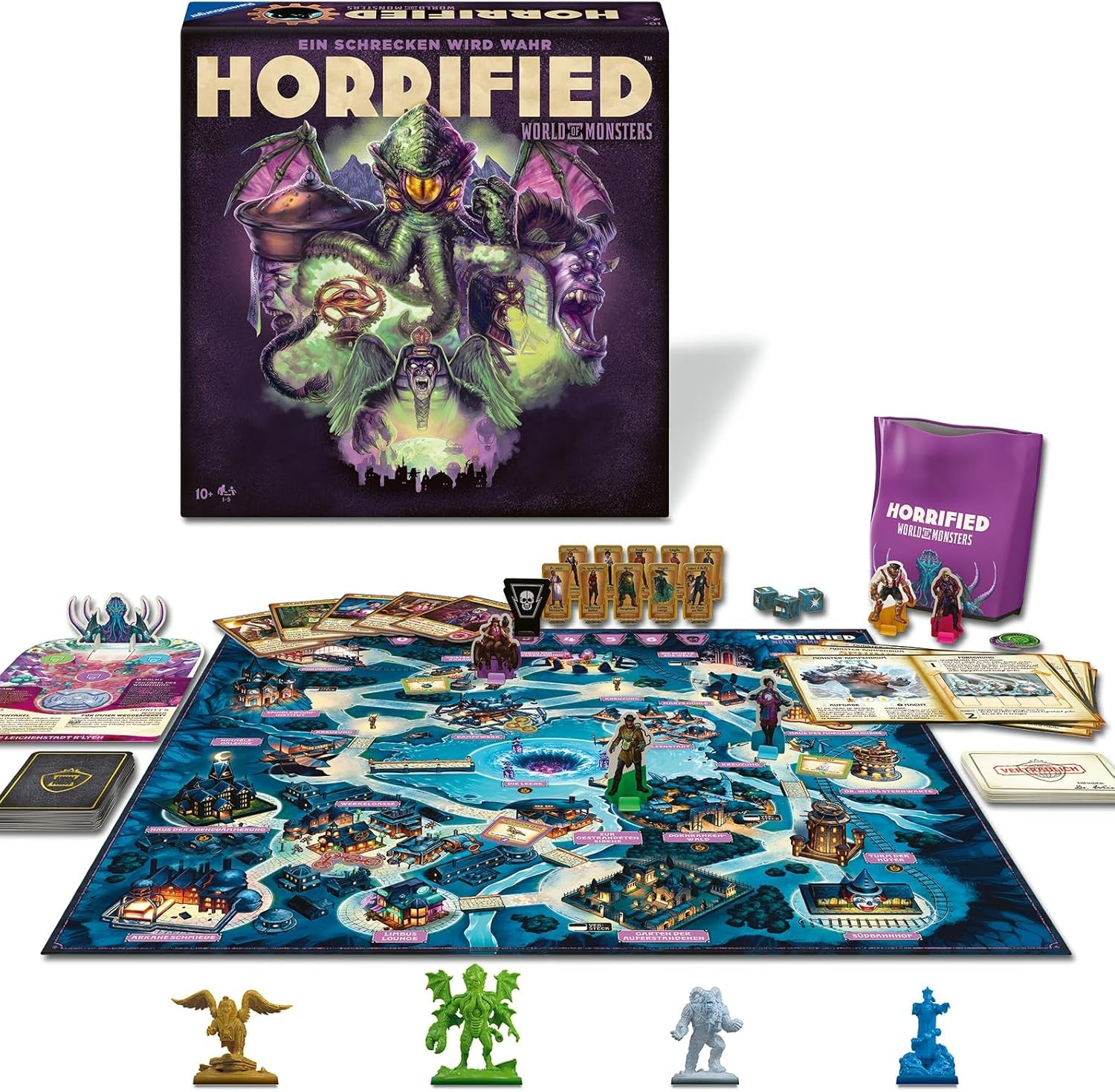 Ravensburger 22892 - Horrified: World of Monsters - Kooperacyjna i wciągająca gra planszowa dla dzieci w wieku od 10 lat na wieczory gier z przyjaciółmi lub rodziną dla 1-5 fanów Przerażony