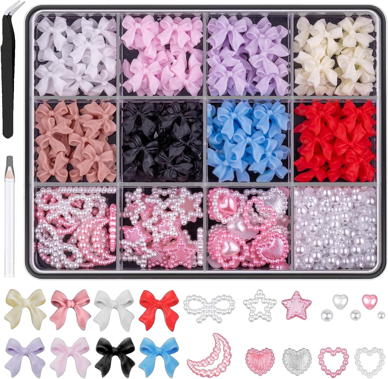 500 Pcs 3D Nägel Charm Schleifen Charms Nägel Nail Art Charms Schleife Nagel Charms Nägel Nail Art Schleifen Nageldekorationen Mit Aufnahmewerkzeug Für Frauen Und Mädchen Nagel-Diy-Zubehör