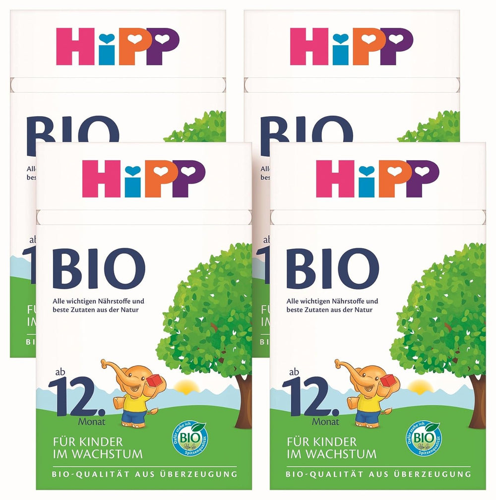 HiPP Organiczne mleko wzrostowe (4 x 600 g) po 12 miesiącach z wapniem, żelazem, witaminą C i D dla rosnących małych dzieci, najlepsza jakość organiczna
