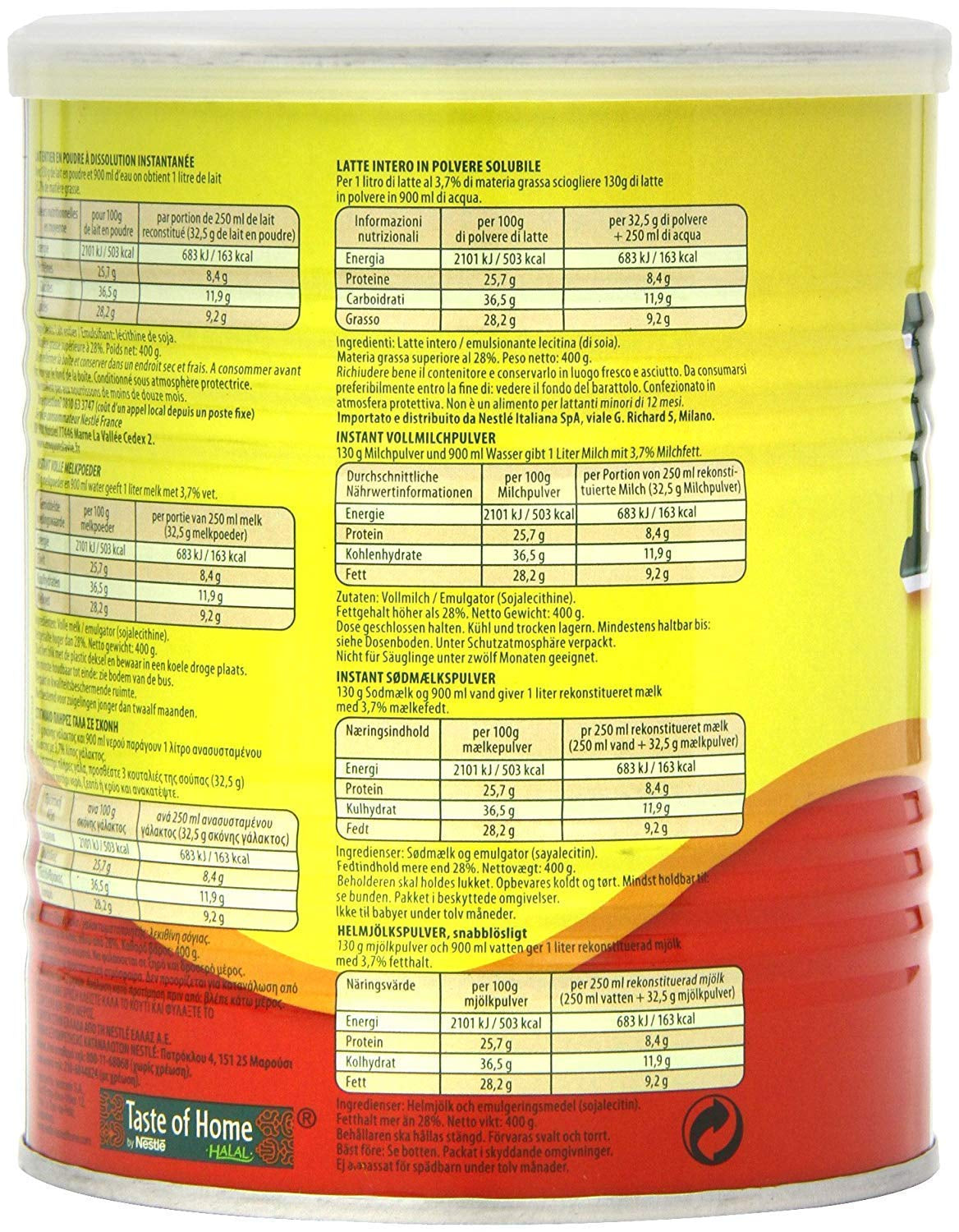 Nestle Nido Vollmilchpulver – Instant Creme für Kaffee- und Teagetränke mit Vitaminen & Mineralstoffen & ohne Konservierungsmitteln oder Farben - Dawka 400g