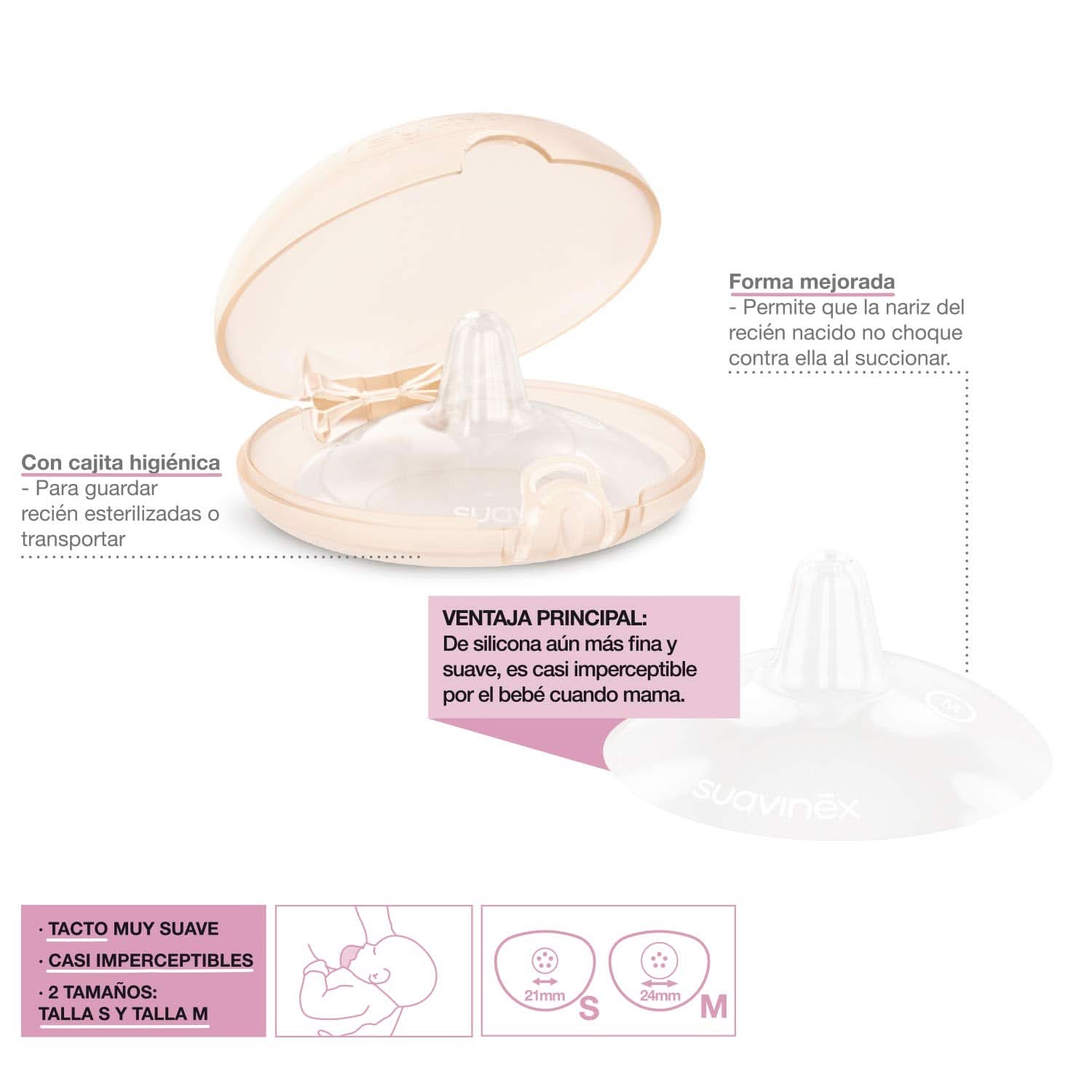 Suavinex Brustpolster Aus Silikon, Größe S, 2 Stück Akcesoria Żywność i karmienie piersią Sklep Bebe Naty