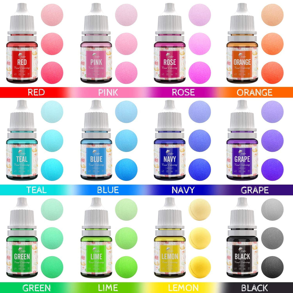 Colorant alimentar 12 culori - Coloranți alimentari lichizi pentru copt torturi, fursecuri, macaroane, fondant - Colorant alimentar vibrant pentru decorare și gătit, aerografare, săpunuri DIY - 6 ml fiecare