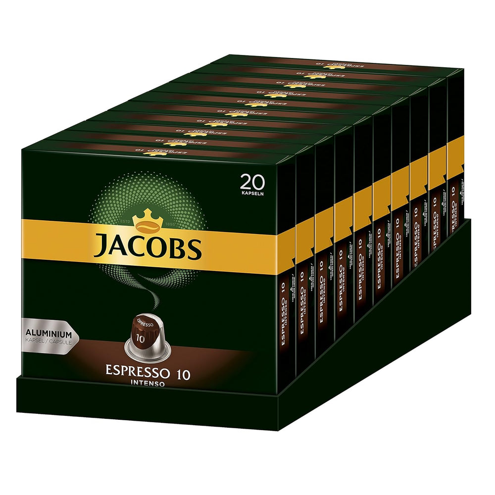 Kaffeekapseln Lungo Intenso, Intensität 8 von 12, 10 x 20 Getränke & Kaffeekapseln Espresso Intenso, Intensität 10 von 12, 200 Nespresso®* kompatible Kapseln, 10 x 20 Getränke