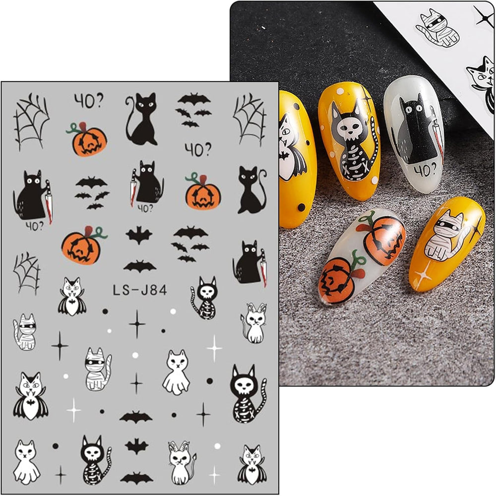JMEOWIO Nagelsticker Halloween Süßer Geist 9 Blatt Nail Art Sticker Selbstklebend Nagelaufkleber Dekoration Nageldesign Zubehör