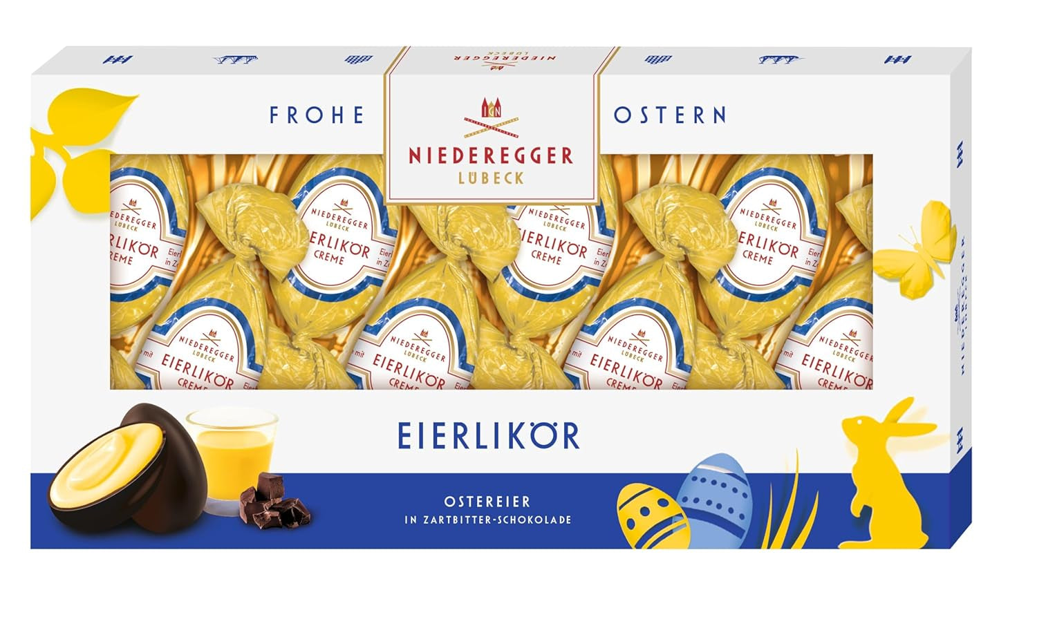 Niederegger | Czekoladowe Jajka | Likier jajeczny | 1x100g | Jajka wielkanocne z ajerkoniakiem w ciemnej czekoladzie | Pisanki | Prezent wielkanocny