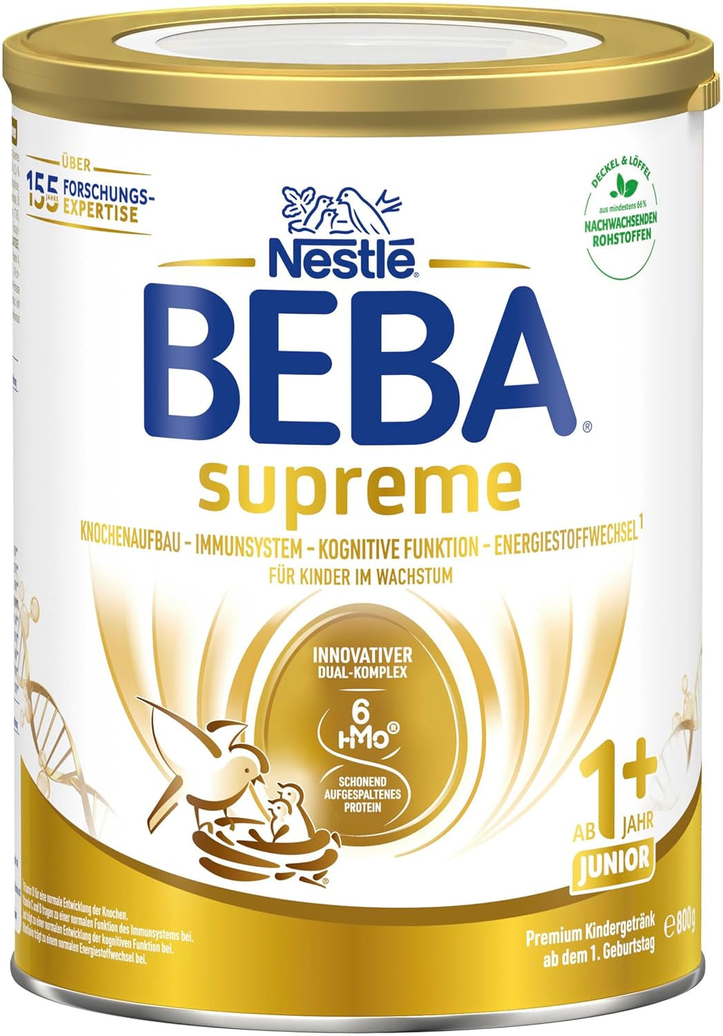 BEBA SUPREME JUNIOR 1 Plus - Napój dla dzieci od 1 roku, z kompleksem 6 HMO, bez laktozy, bez oleju palmowego, bez oleju rybnego, żywność dla małych dzieci, mleko w proszku dla niemowląt, opakowanie 6 szt. (6 x 800g)